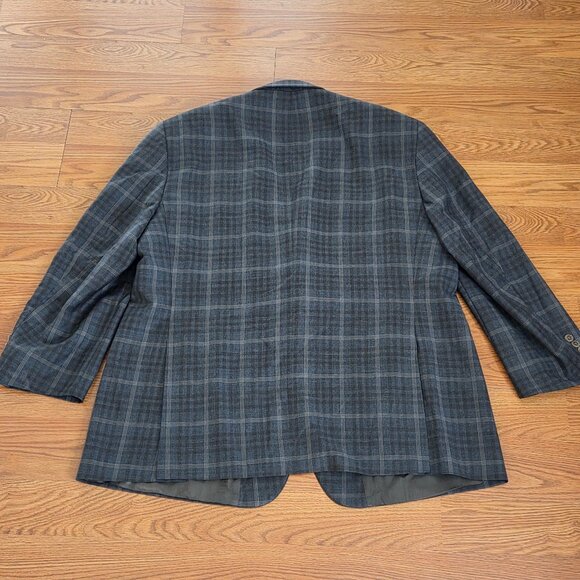 VTG Tweed Jacket XL Brown Beige Windowpane Check 100% Wool Blazer Sport Coat 50R - Picture 13 of 15